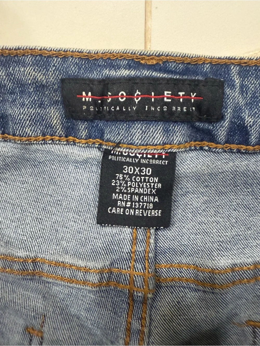 Society Light Blue Denim Jeans with Brown Leather Patch